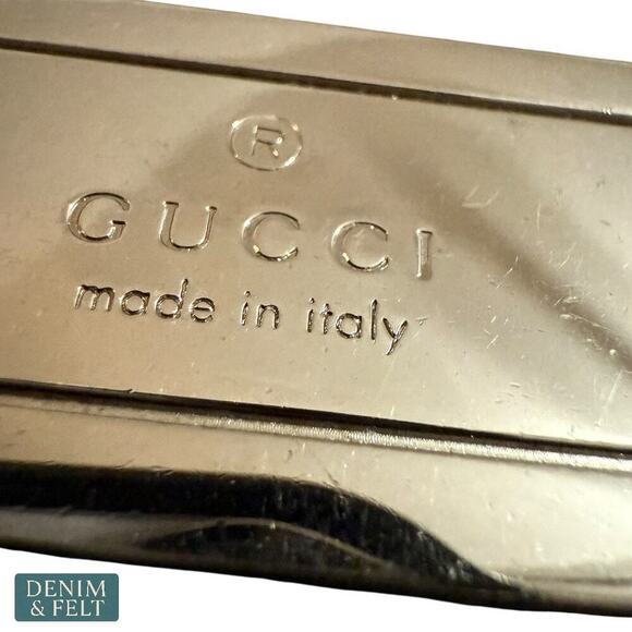 Gucci Rectangle Key Ring Black Leather Detail Silver Tone Hardware Italy - Picture 6 of 11